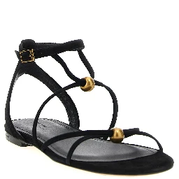 Black Goatskin Flat Sandals