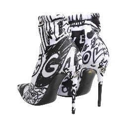 White Graffiti Stretch Ankle Boots Shoes