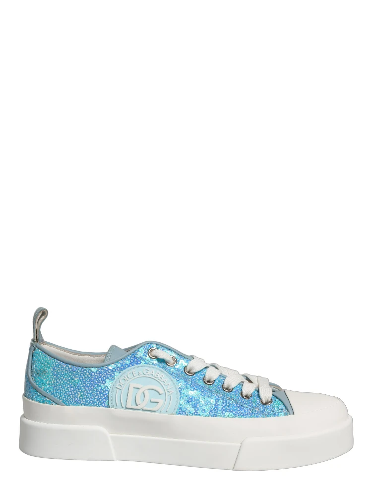 Blue White Sequin Logo Low Top Sneakers Shoes