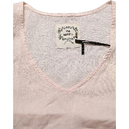 Light Pink Linen V-Neck Long Sleeves Blouse Top
