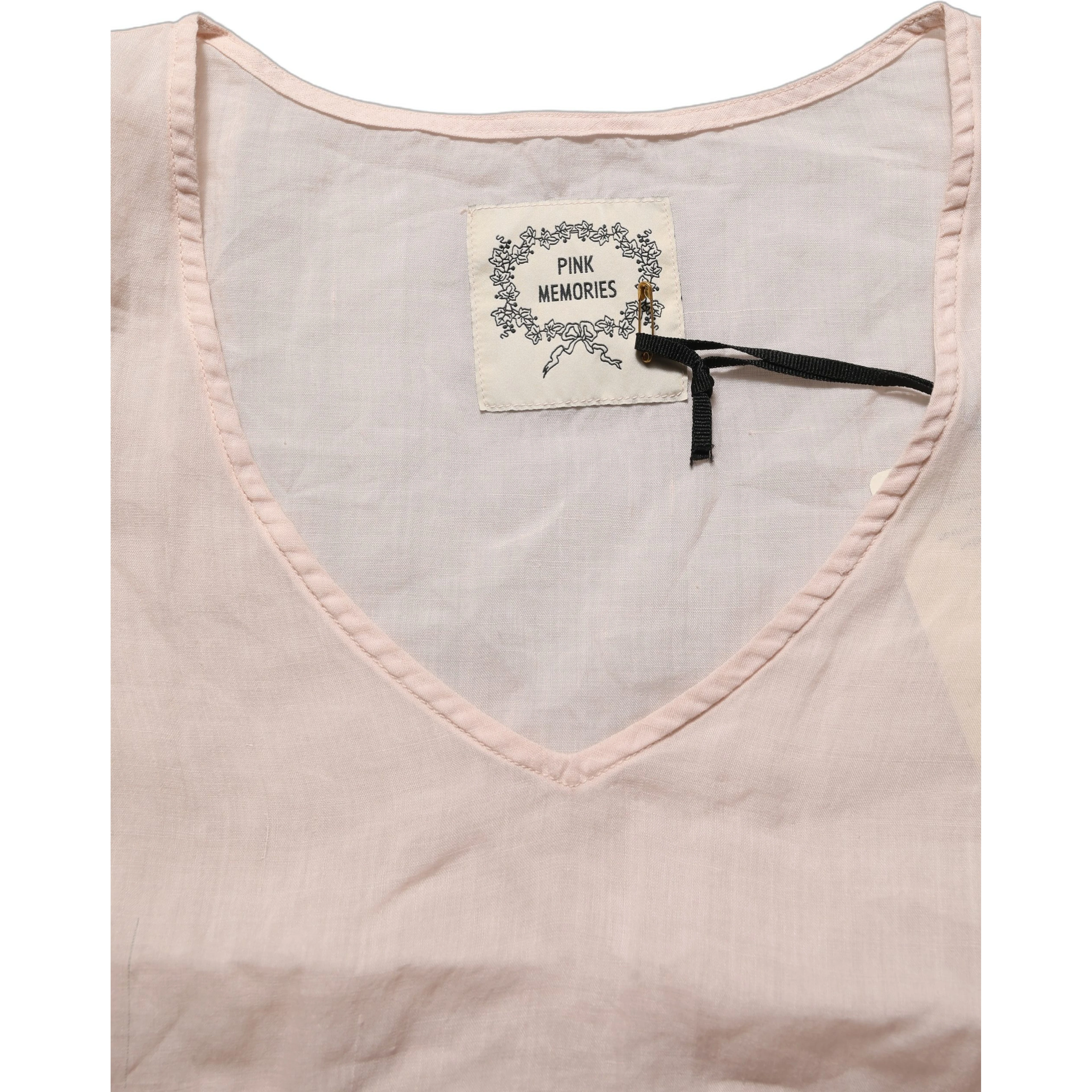 Light Pink Linen V-Neck Long Sleeves Blouse Top