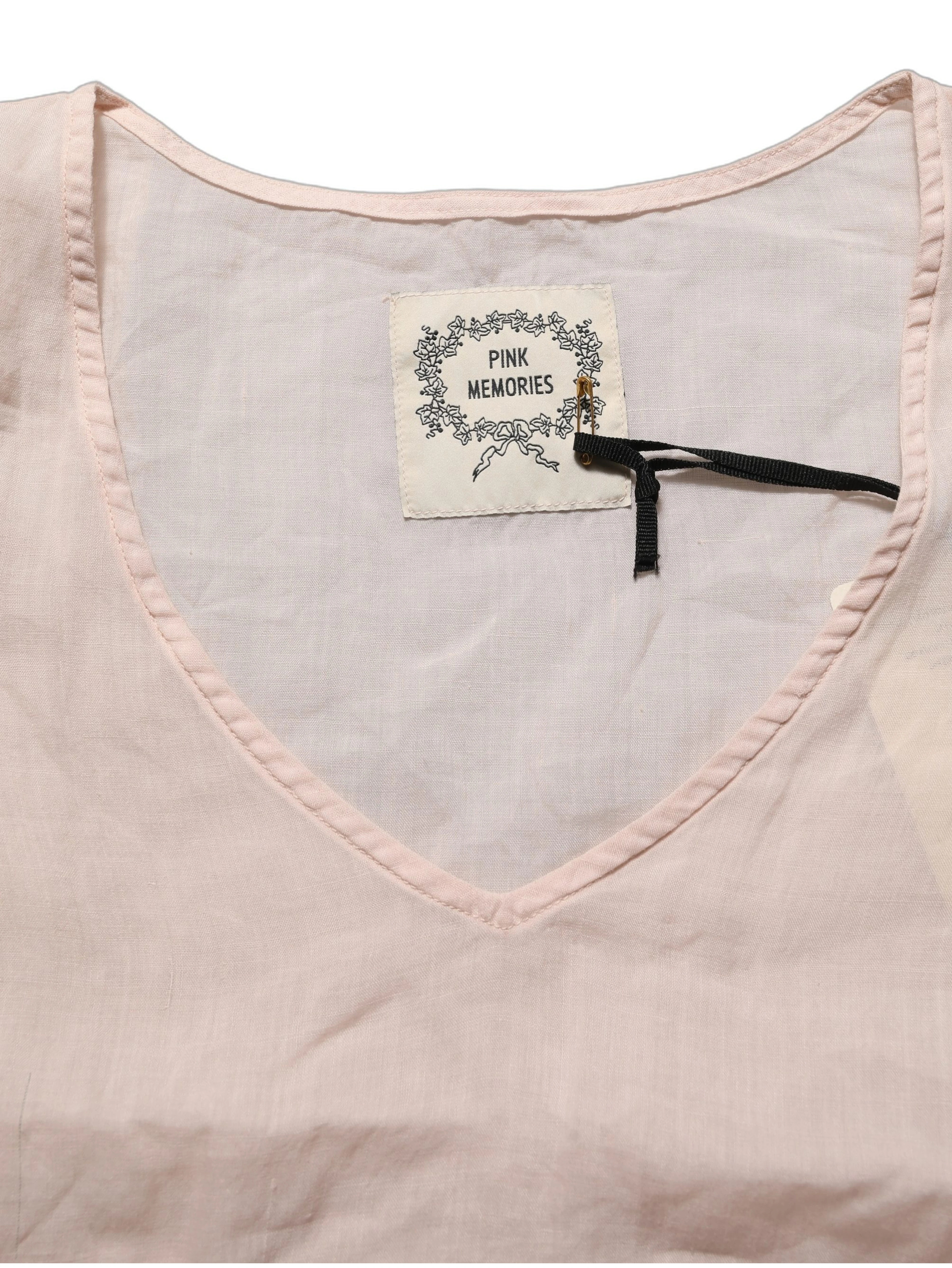Light Pink Linen V-Neck Long Sleeves Blouse Top