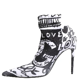 White Graffiti Stretch Ankle Boots Shoes