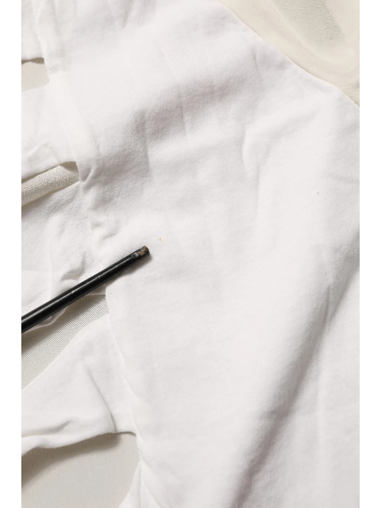 Off White Silk Sheer Round Neck Short Sleeves Blouse Top
