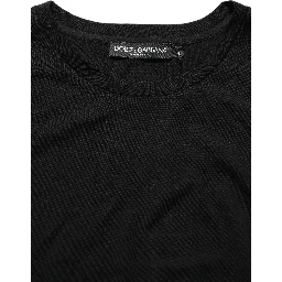 Black Wool Crew Neck Short Sleeves Men T-shirt