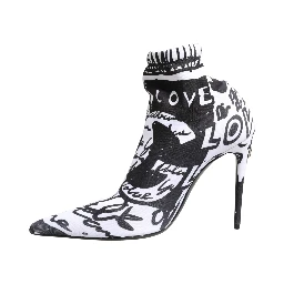 White Graffiti Stretch Ankle Boots Shoes