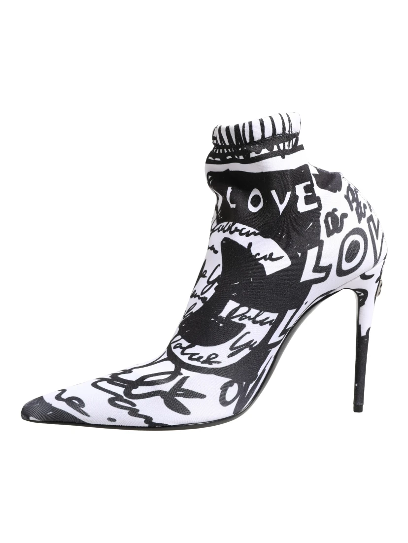 White Graffiti Stretch Ankle Boots Shoes