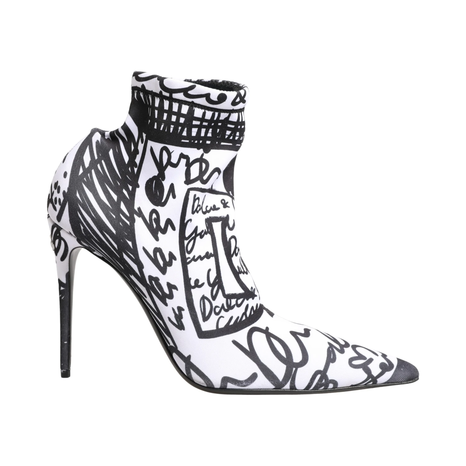 White Graffiti Stretch Ankle Boots Shoes