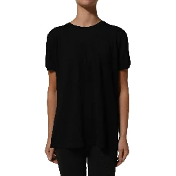 Black Wool Crew Neck Short Sleeves T-shirt