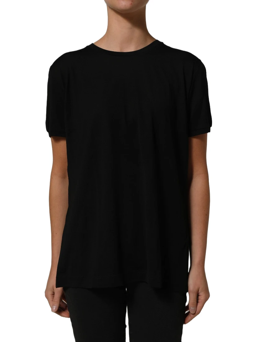 Black Wool Crew Neck Short Sleeves T-shirt