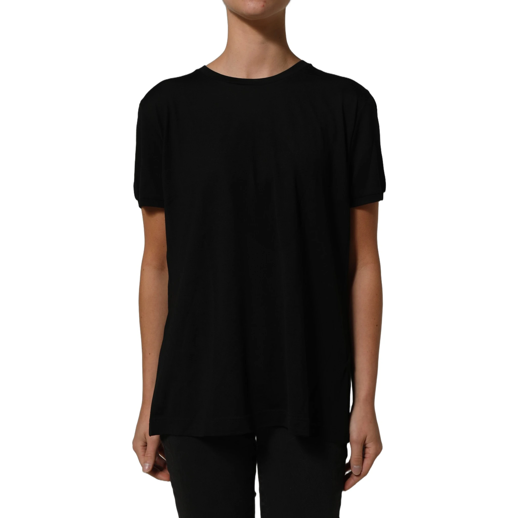 Black Wool Crew Neck Short Sleeves T-shirt