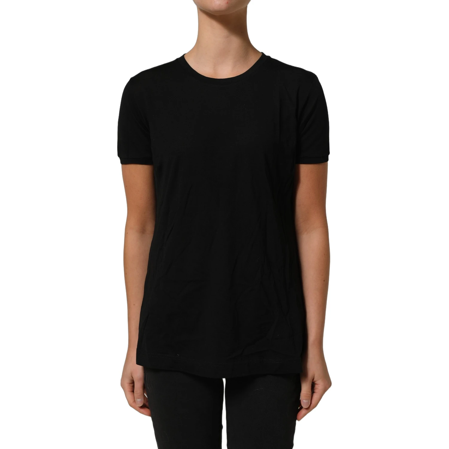Black Wool Crew Neck Short Sleeves Men T-shirt