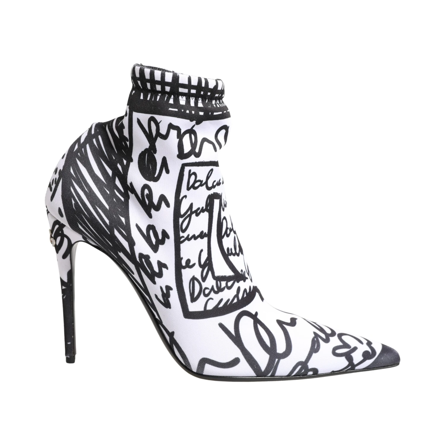 White Graffiti Stretch Ankle Boots Shoes