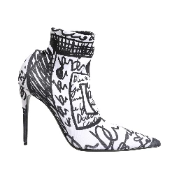 White Graffiti Stretch Ankle Boots Shoes
