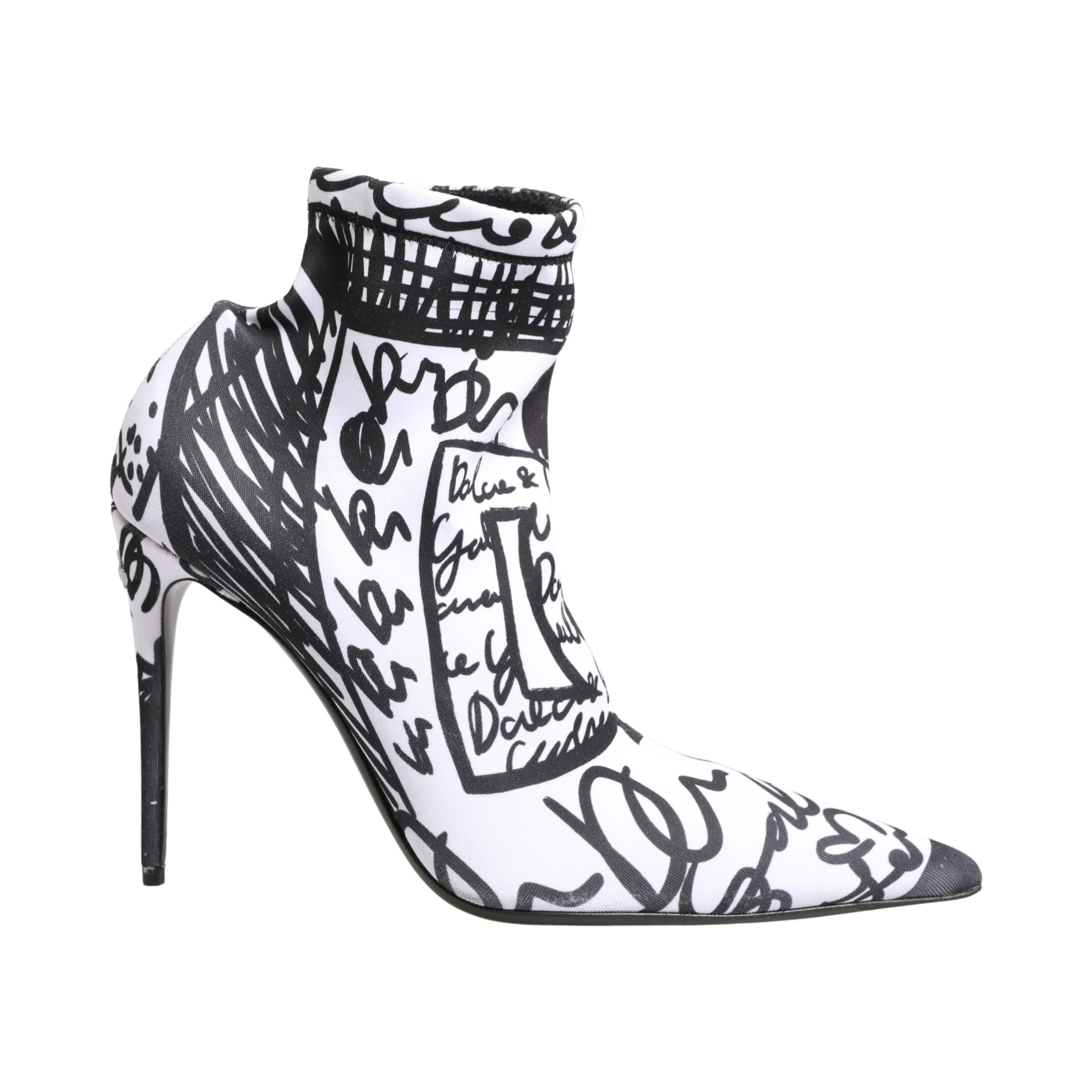 White Graffiti Stretch Ankle Boots Shoes