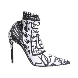 White Graffiti Stretch Ankle Boots Shoes