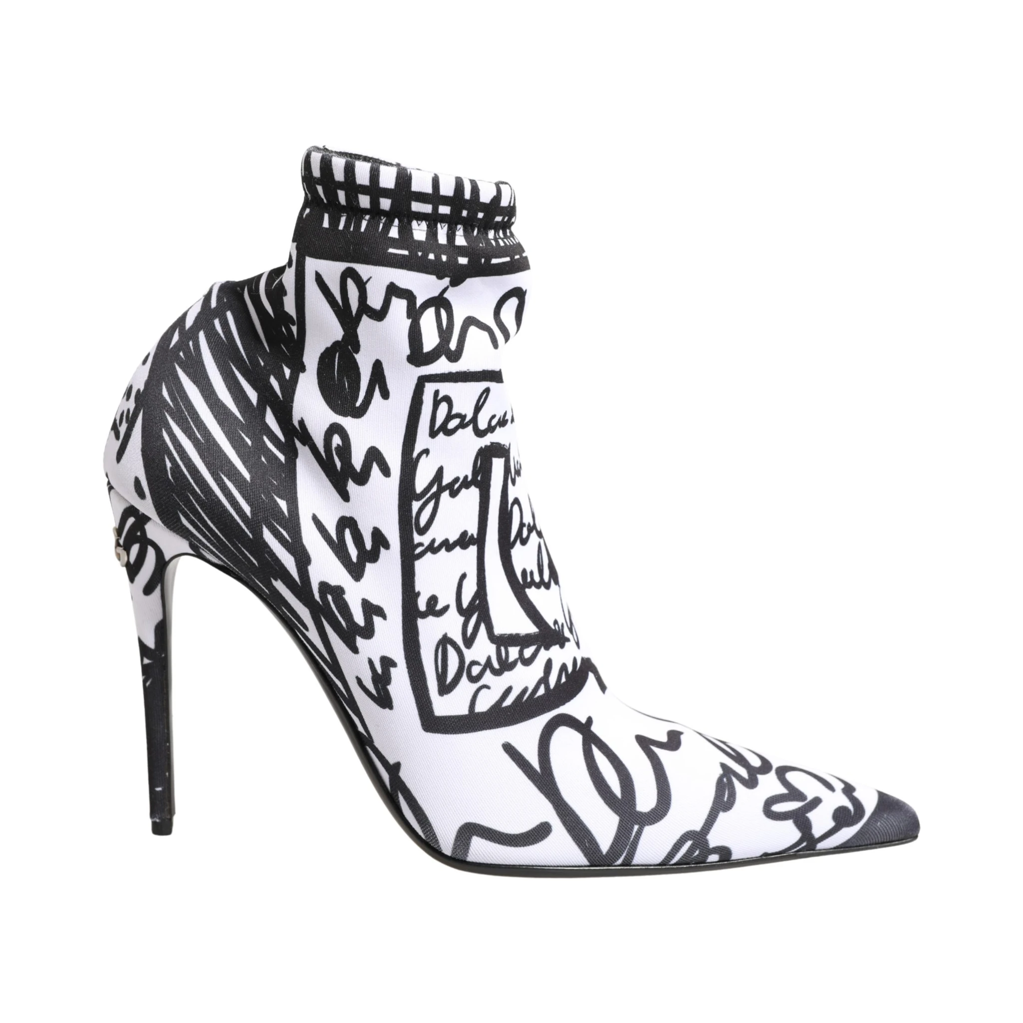 White Graffiti Stretch Ankle Boots Shoes