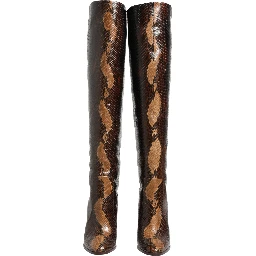 Brown Exotic Leather Knee High Boots Shoes