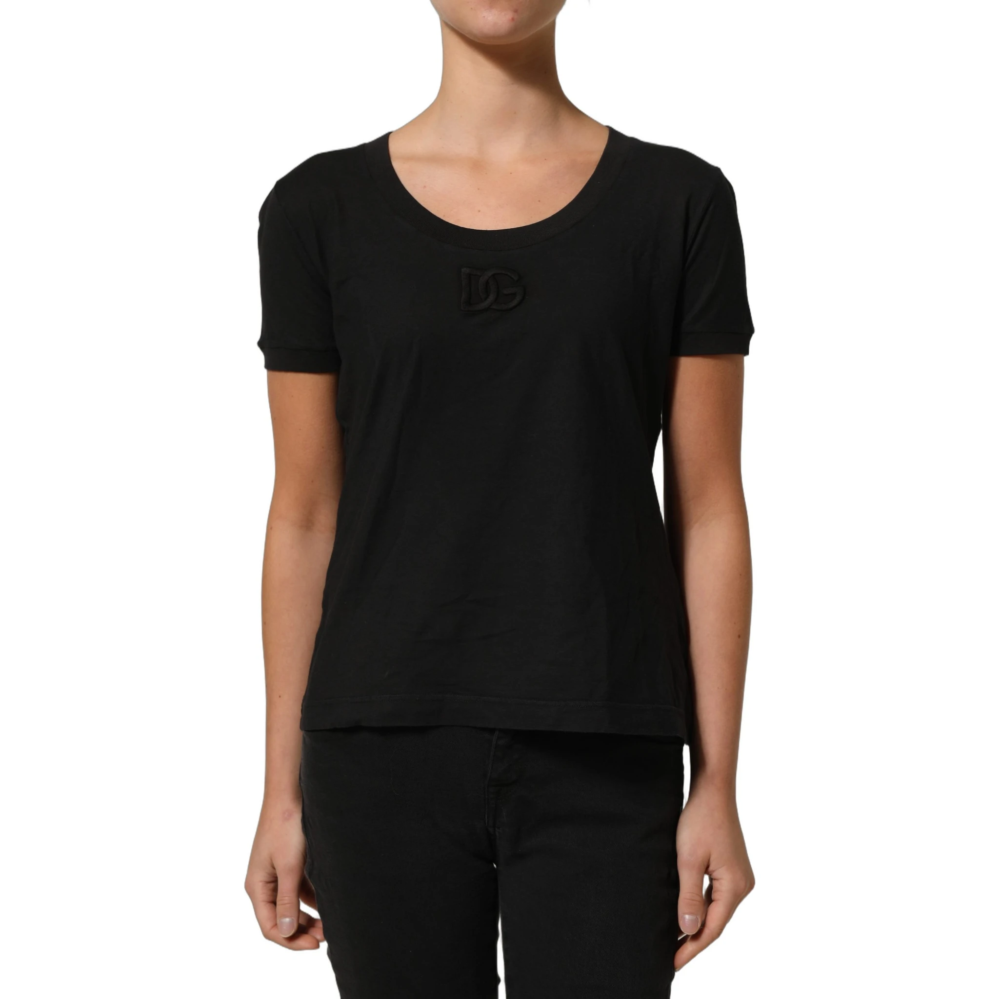 Black DG Logo Cotton Round Neck Tee T-shirt