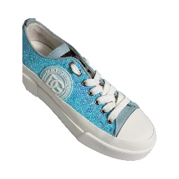 Blue White Sequin Logo Low Top Sneakers Shoes