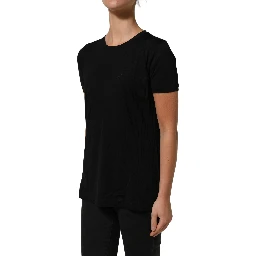 Black Wool Crew Neck Short Sleeves Men T-shirt