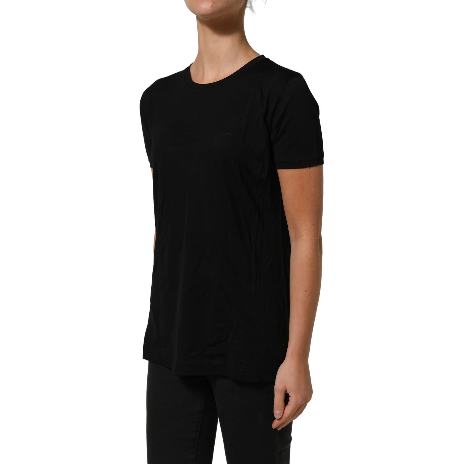 Black Wool Crew Neck Short Sleeves Men T-shirt