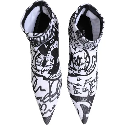 White Graffiti Stretch Ankle Boots Shoes