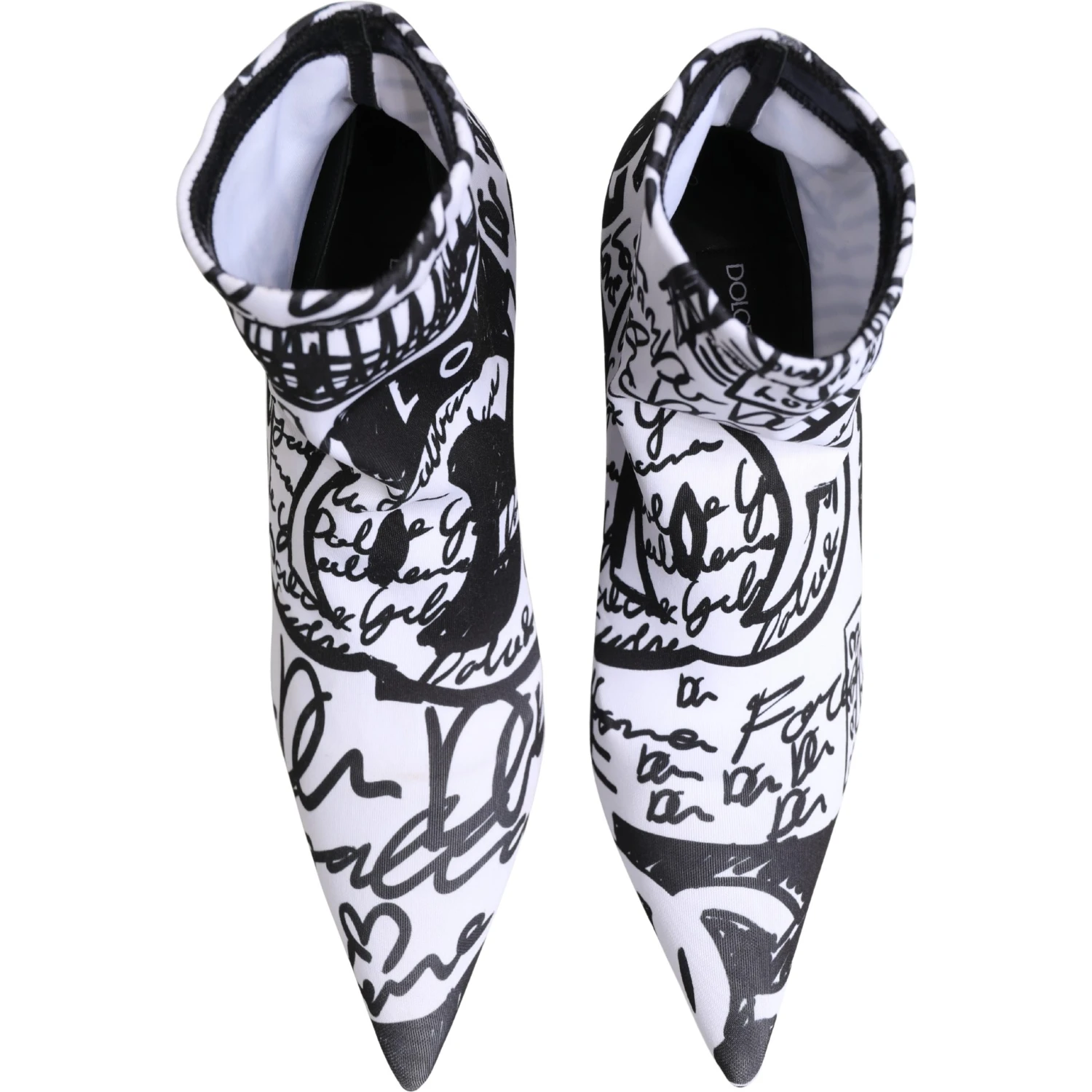 White Graffiti Stretch Ankle Boots Shoes