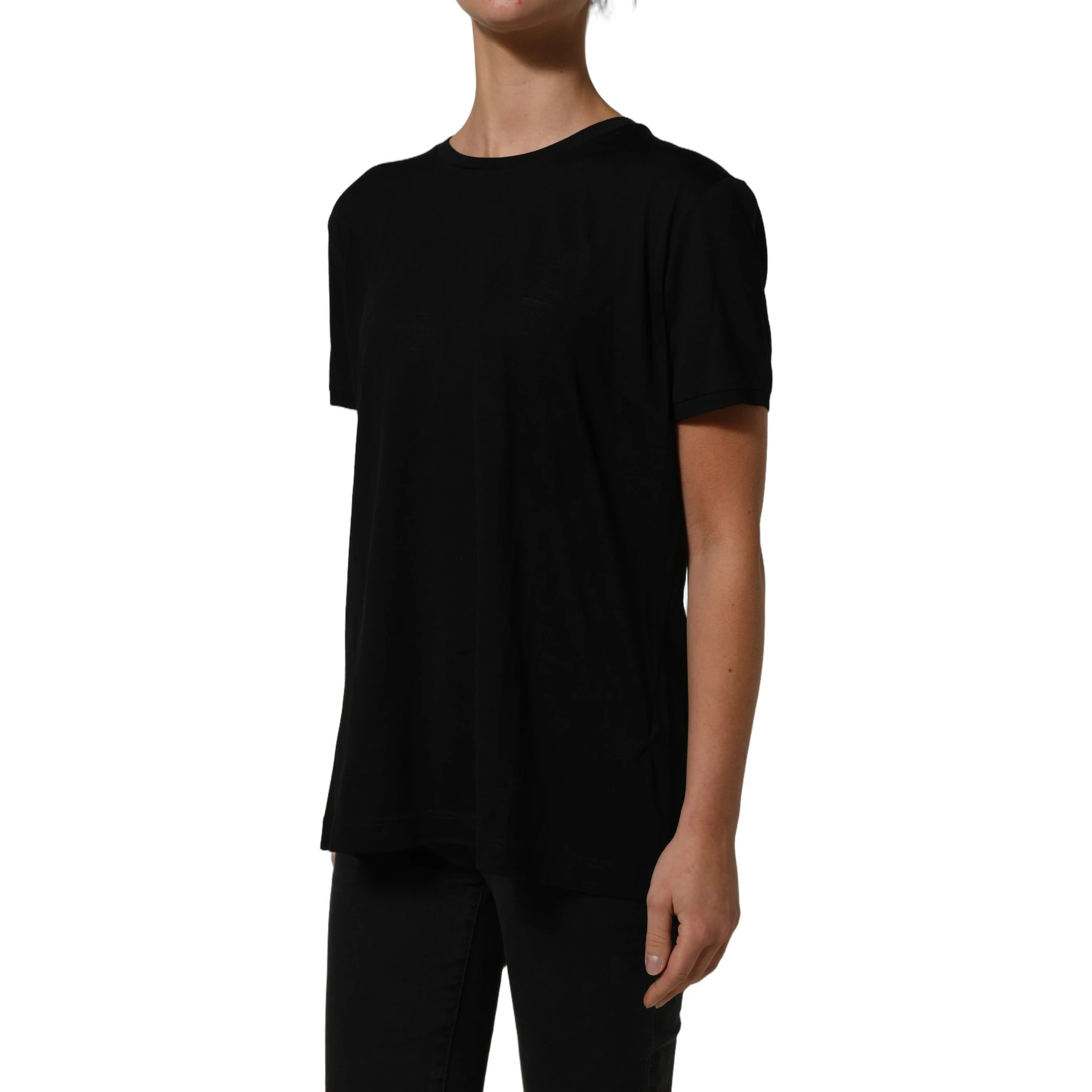 Black Wool Crew Neck Short Sleeves T-shirt