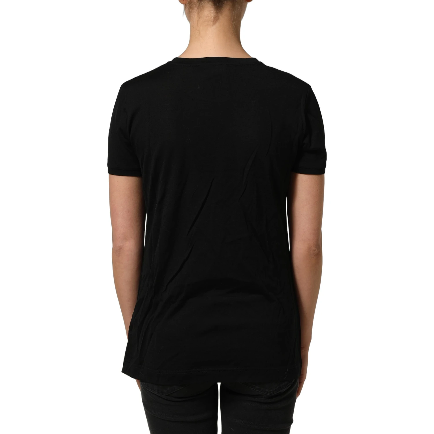 Black Wool Crew Neck Short Sleeves Men T-shirt
