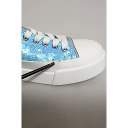Blue White Sequin Logo Low Top Sneakers Shoes