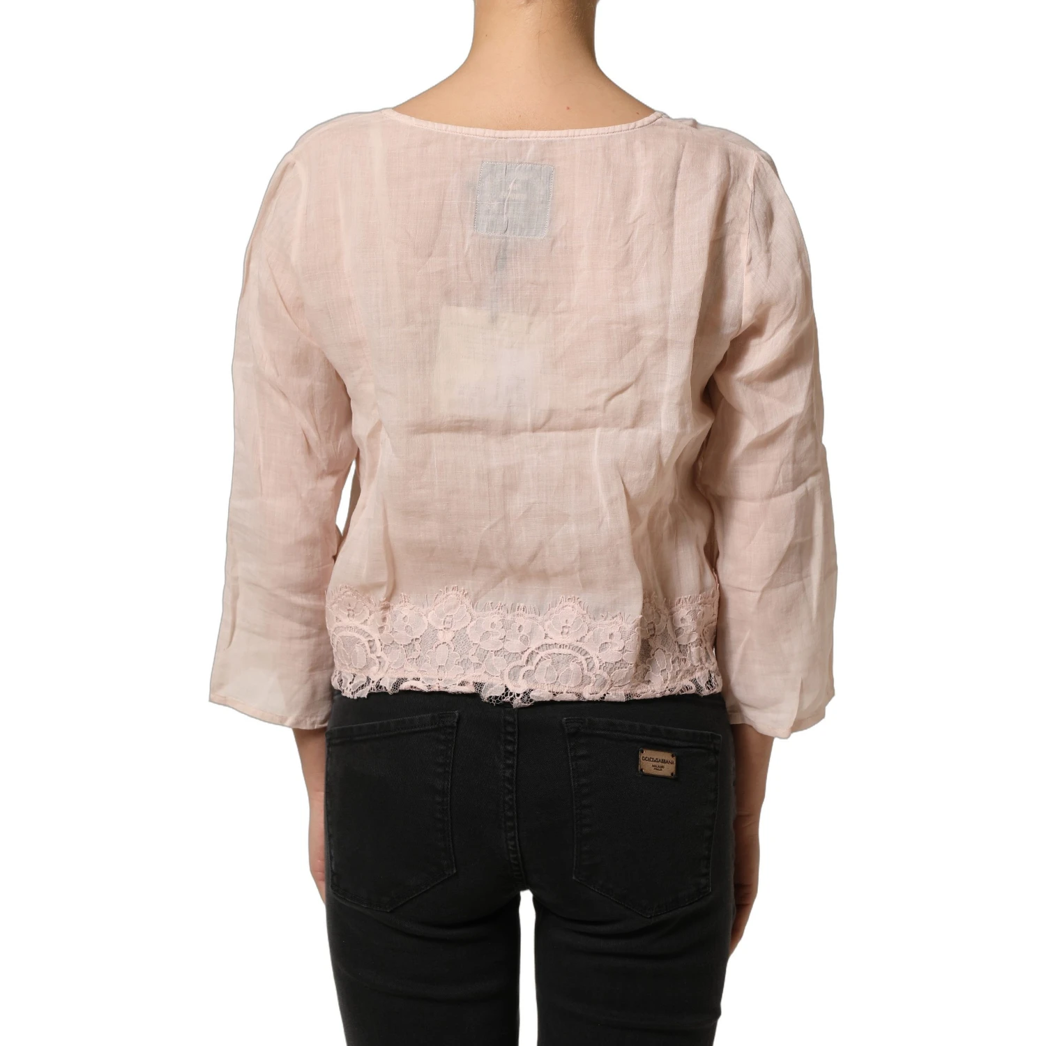 Light Pink Linen V-Neck Long Sleeves Blouse Top