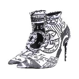 White Graffiti Stretch Ankle Boots Shoes