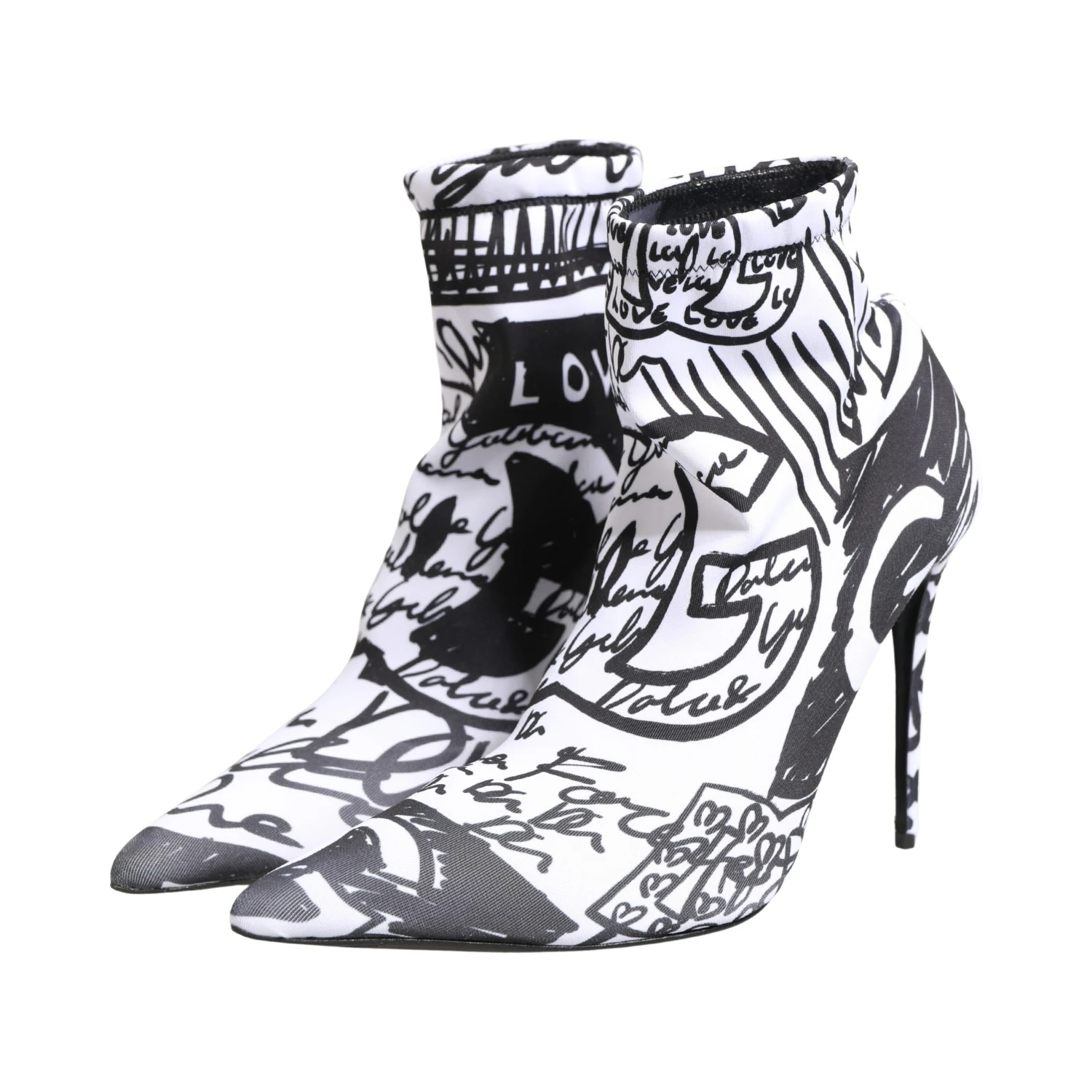 White Graffiti Stretch Ankle Boots Shoes