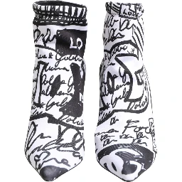White Graffiti Stretch Ankle Boots Shoes