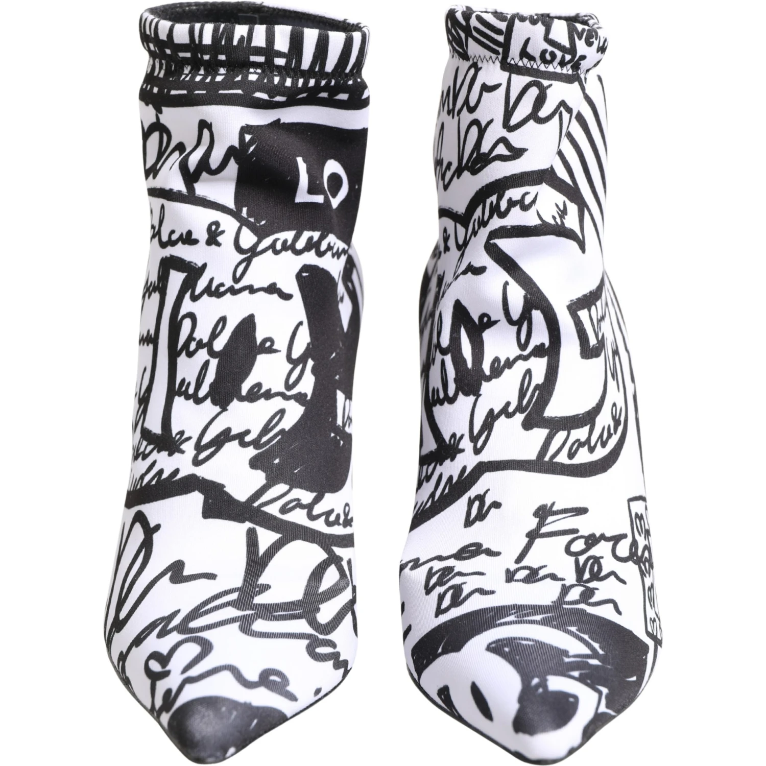 White Graffiti Stretch Ankle Boots Shoes