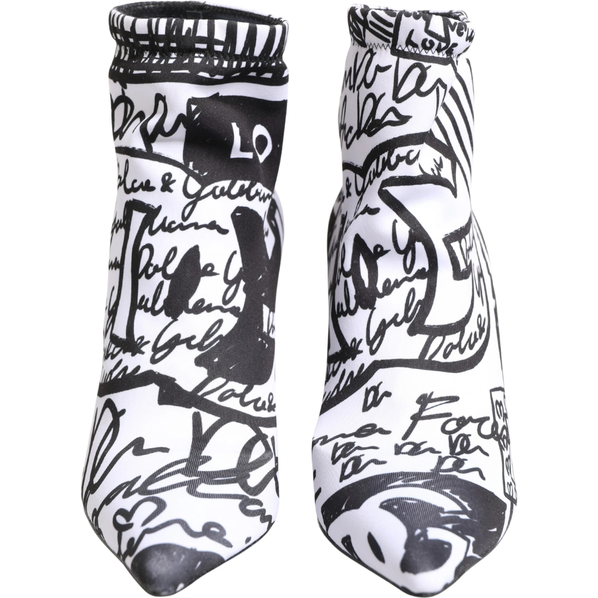 White Graffiti Stretch Ankle Boots Shoes