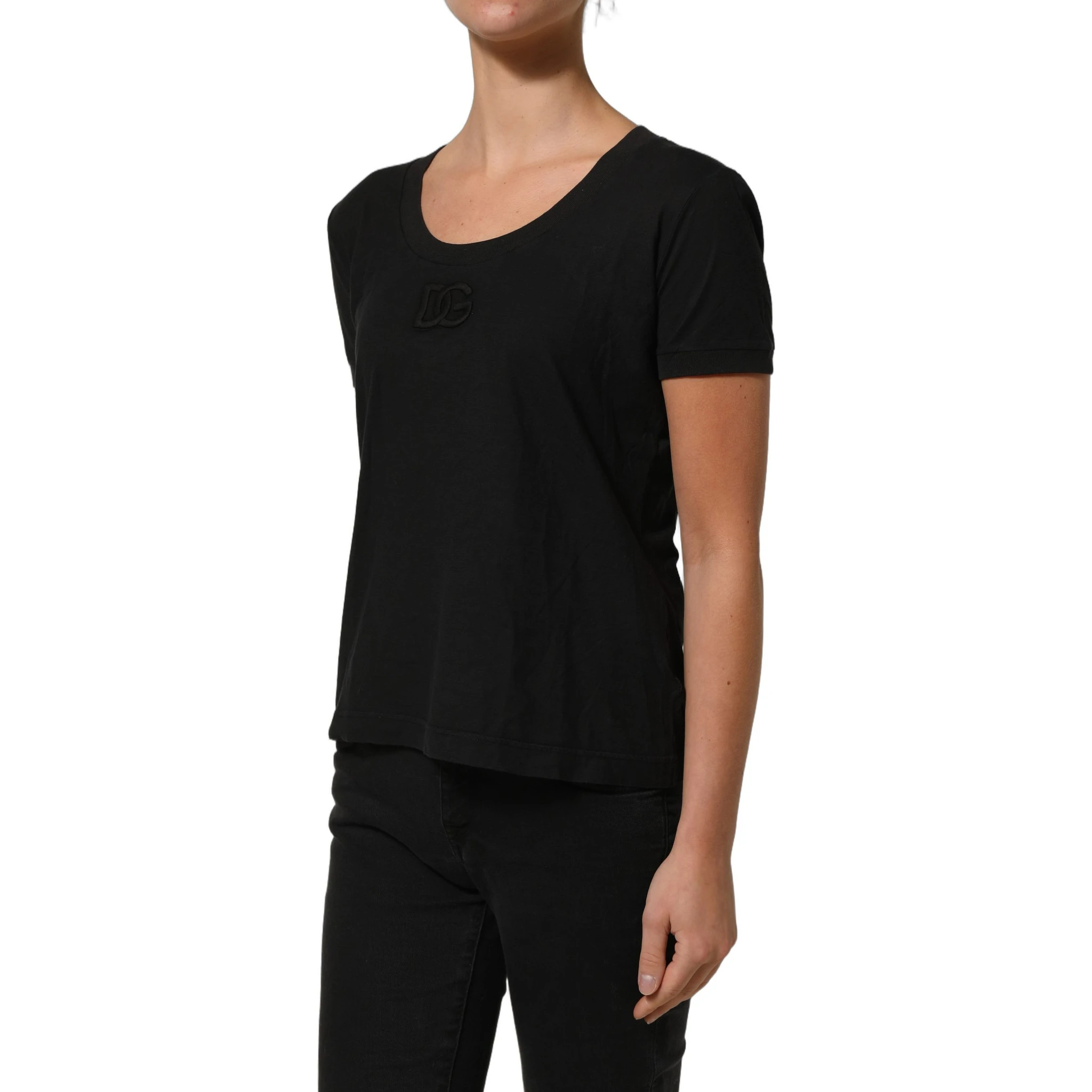Black DG Logo Cotton Round Neck Tee T-shirt