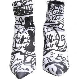 White Graffiti Stretch Ankle Boots Shoes