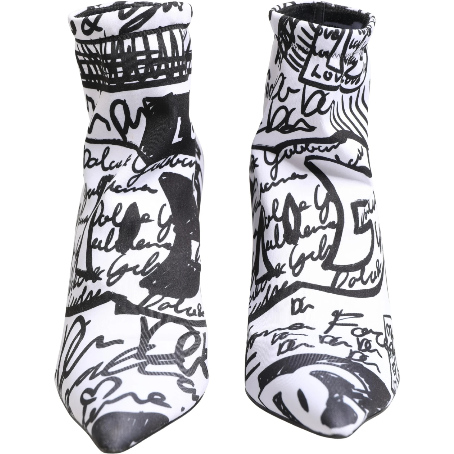 White Graffiti Stretch Ankle Boots Shoes