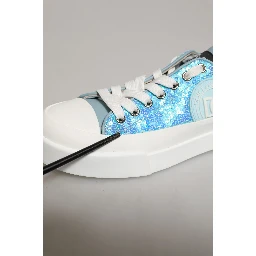 Blue White Sequin Logo Low Top Sneakers Shoes
