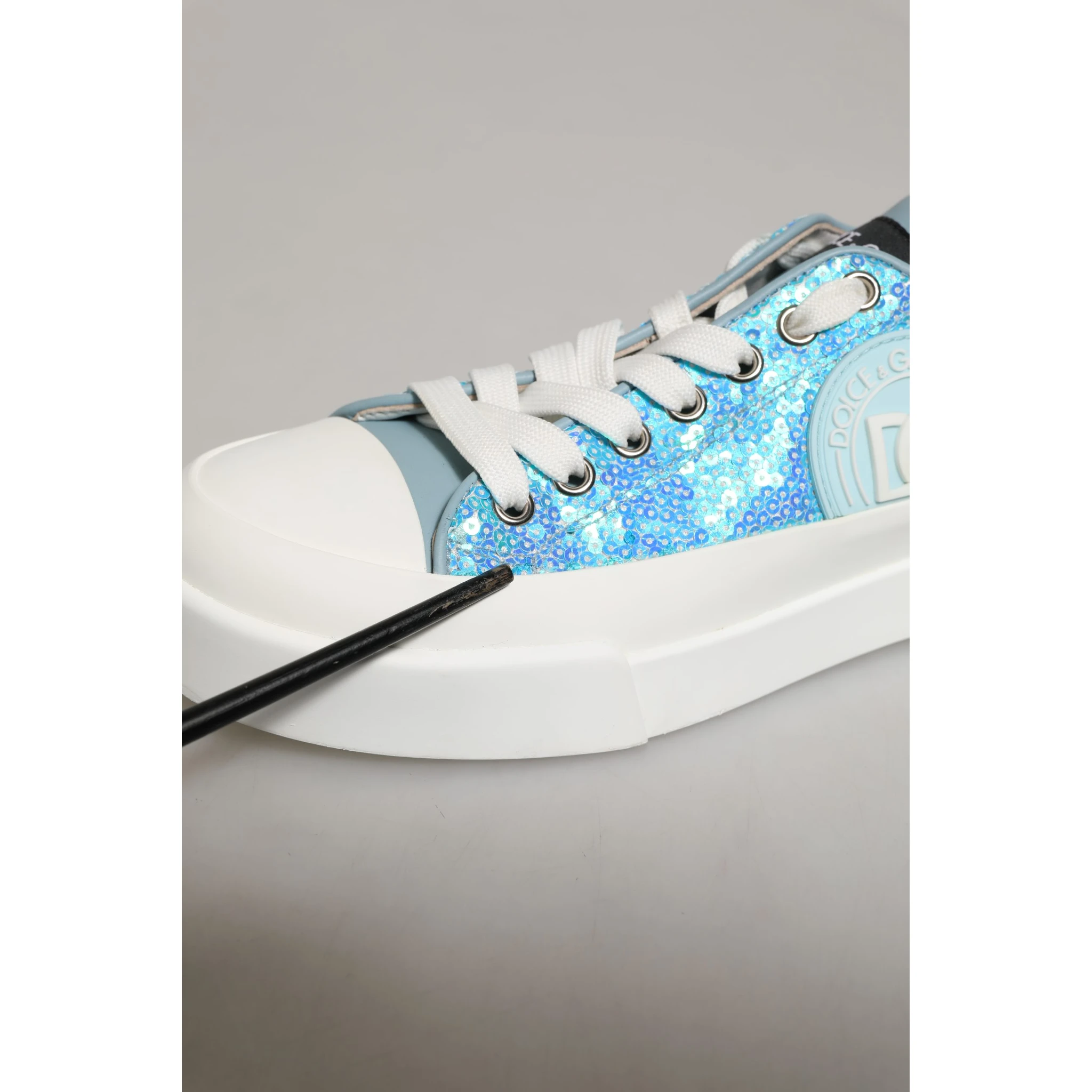 Blue White Sequin Logo Low Top Sneakers Shoes