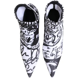 White Graffiti Stretch Ankle Boots Shoes