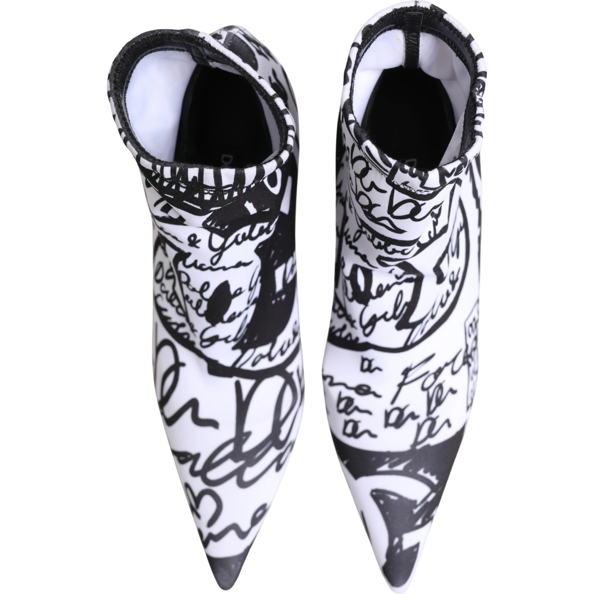 White Graffiti Stretch Ankle Boots Shoes