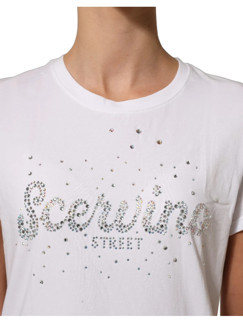 White Crew Neck Short Sleeves Embellished T-shirt