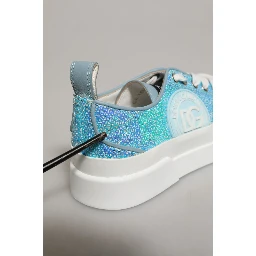 Blue White Sequin Logo Low Top Sneakers Shoes