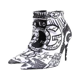 White Graffiti Stretch Ankle Boots Shoes