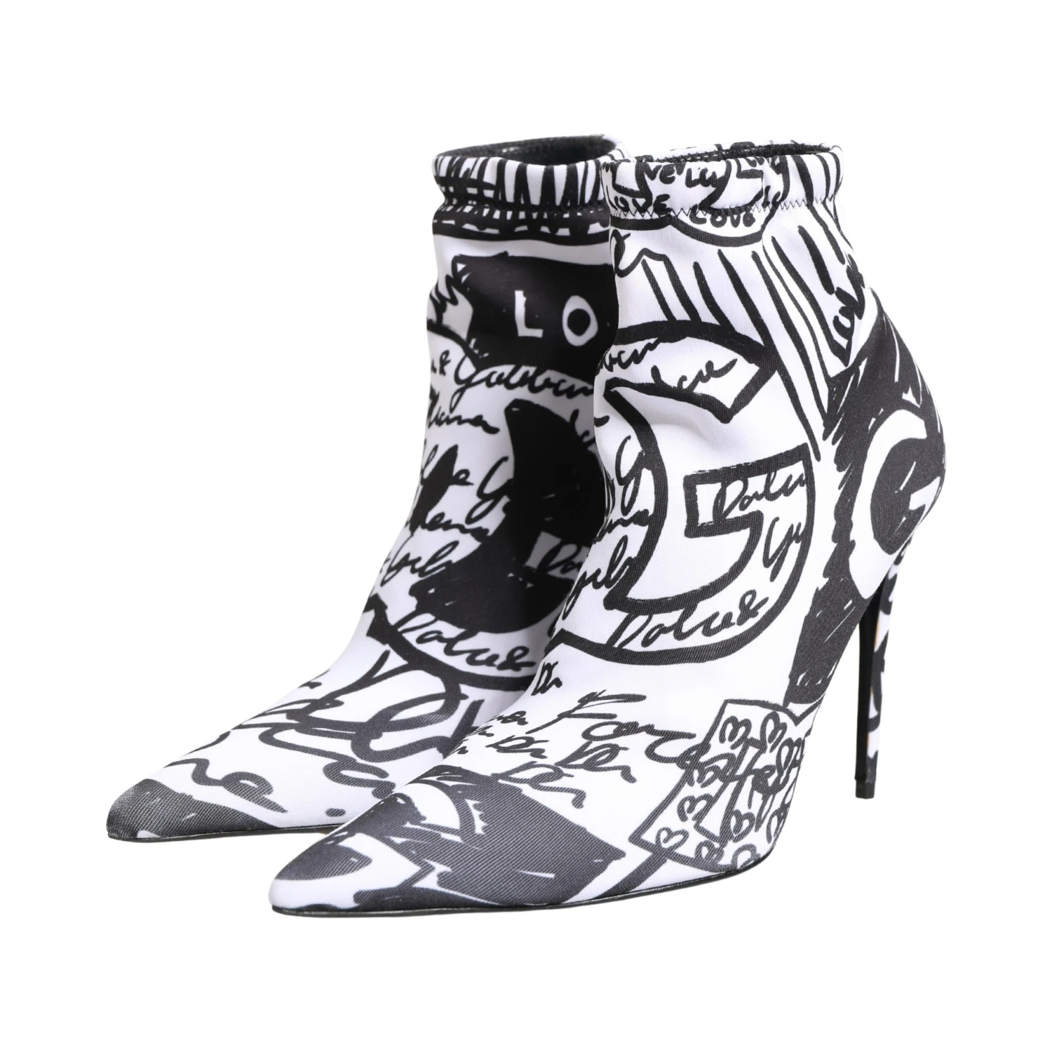 White Graffiti Stretch Ankle Boots Shoes
