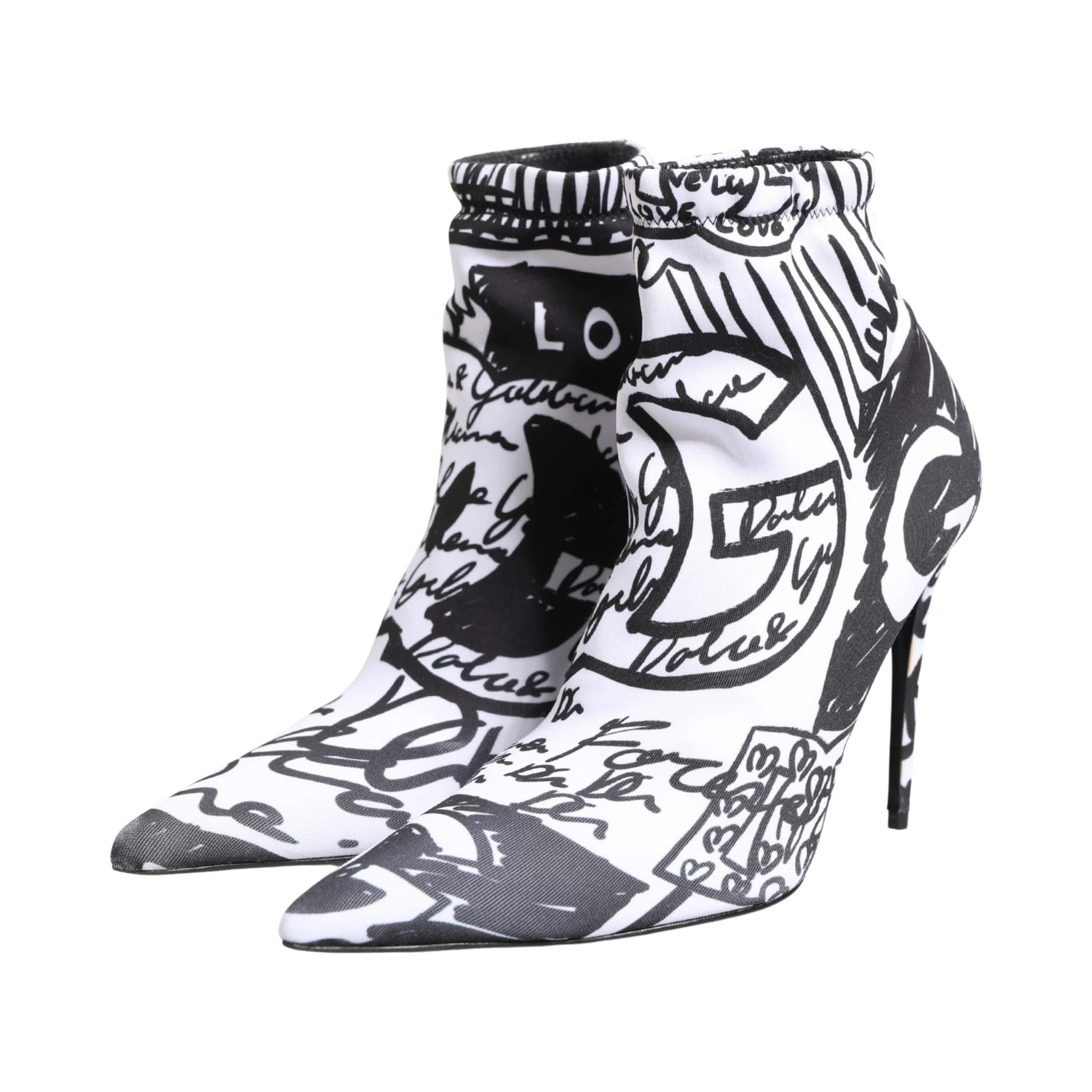 White Graffiti Stretch Ankle Boots Shoes