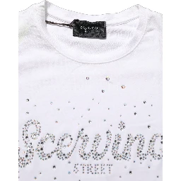 White Crew Neck Short Sleeves Embellished T-shirt